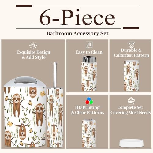 6 Piece Bathroom Accessories Set Sloth Design