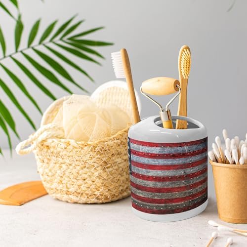 Ambesonne 2 Pc American Flag Soap Toothbrush Holder Set