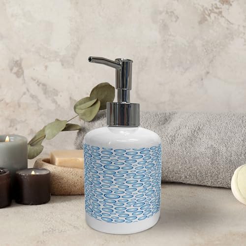 Ambesonne Geometric Soap Toothbrush Holder Set Retro Blue Ceramic 2 Pcs