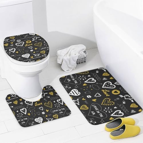 Kuizee 4-Piece Shower Curtain Set with Doodles and Rugs
