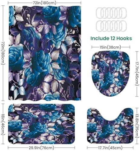 4 Pieces Shower Curtain Set with Rugs and Mats 1