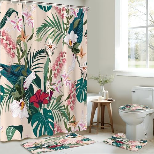 JCOOKLOFTS 4 Piece Tropical Flower Shower Set