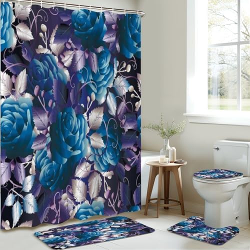 4 Pieces Shower Curtain Set with Rugs and Mats 1