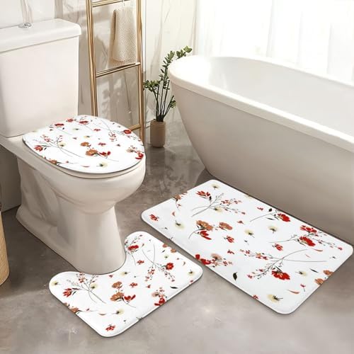 4-Piece Shower Curtain Set with Retro Wild Flowers Pattern