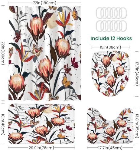 4-Piece Shower Curtain Set with Retro Pattern