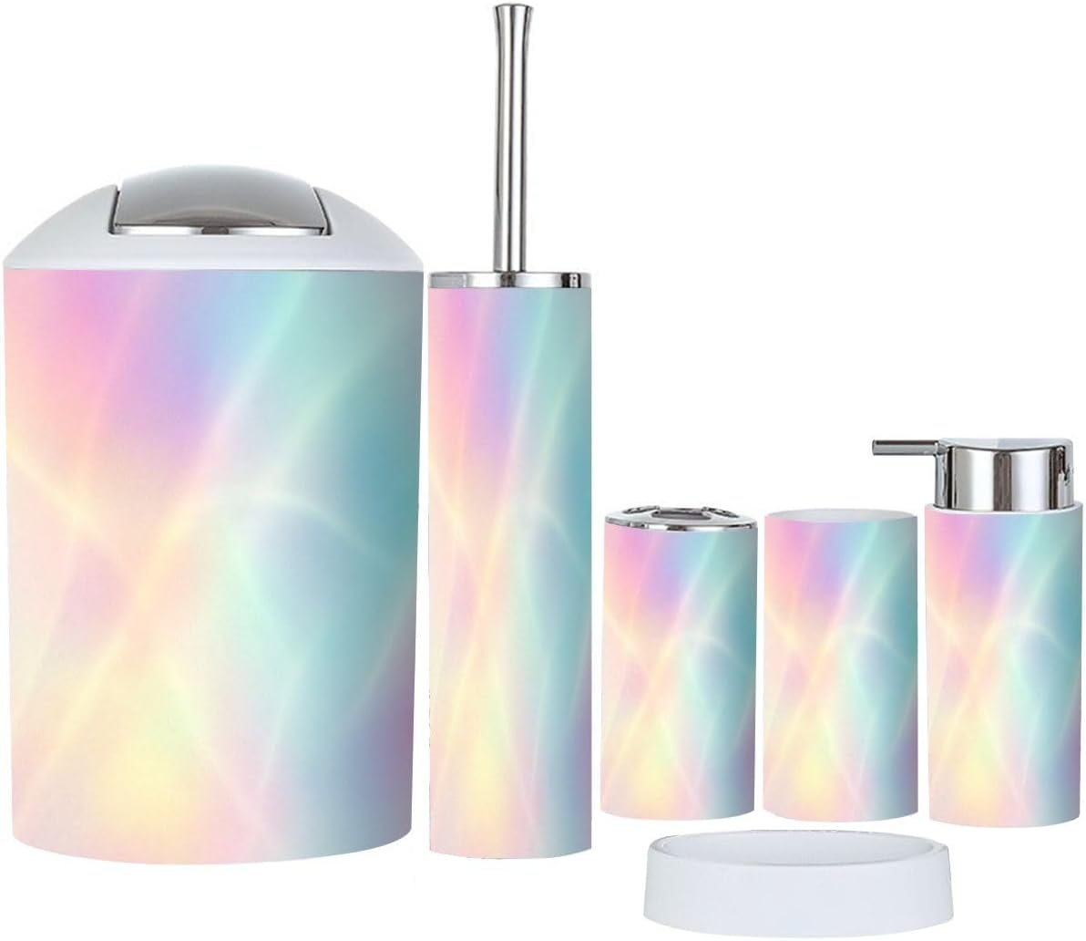 TRANQDEHOM 6-Piece Rainbow Holographic Bathroom Accessory Set