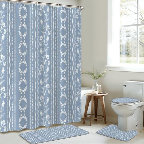 4 Pieces Shower Curtain Set with Rugs