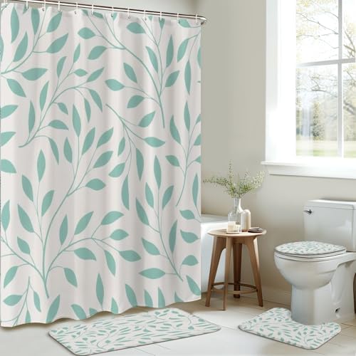 4 Pieces Shower Curtain Set with Rugs and Mats