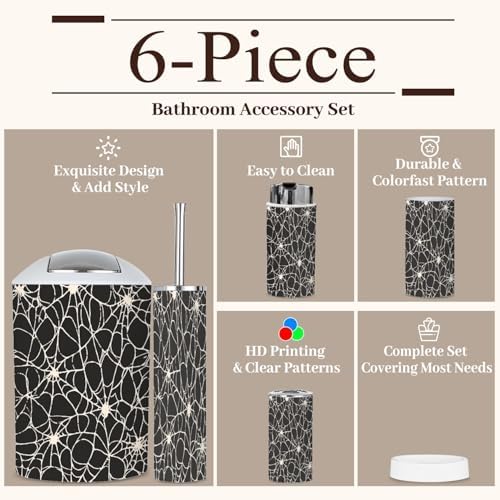 6 Piece Bathroom Accessories Set Spiderweb Pattern