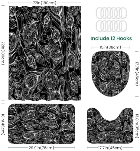 4 Piece JCOOKLOFTS Shower Curtain Set with Rugs and Mats 1