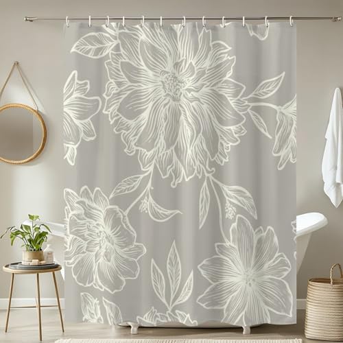 4 Piece Shower Curtain Set with Retro Floral Pattern