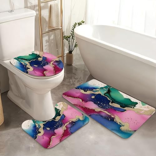 4 Piece Shower Curtain Set with Rugs and Non-Slip Mats