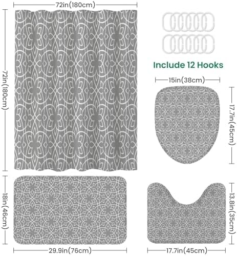 4 Piece JCOOKLOFTS Shower Set with Rugs Mats and Covers