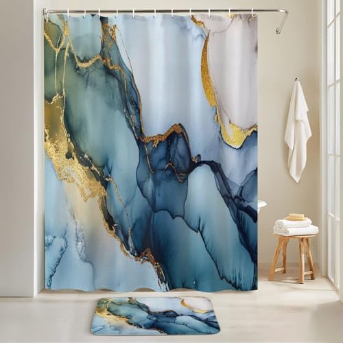 4 Piece Shower Curtain Set with Rugs Mats and Non-Slip Design
