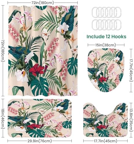 JCOOKLOFTS 4 Piece Tropical Flower Shower Set