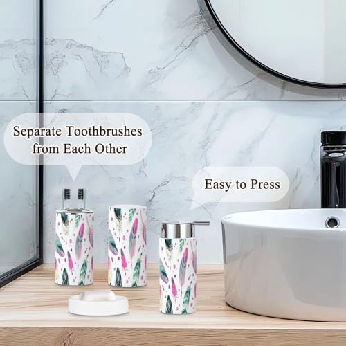 6 Piece Ethnic Bathroom Accessories Set with Feathers Design