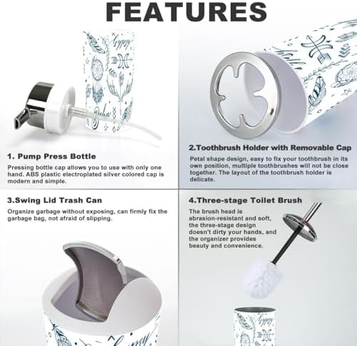Bathroom Accessories Set 6 Pcs Seamless Boho Style Decor