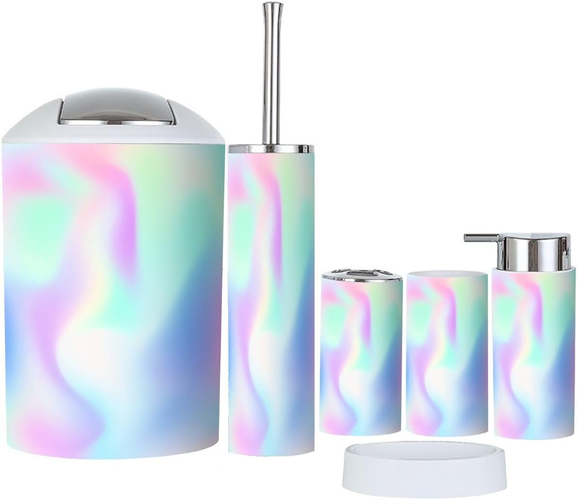 TRANQDEHOM 6 Piece Boho Gradient Blue Bathroom Accessories Set