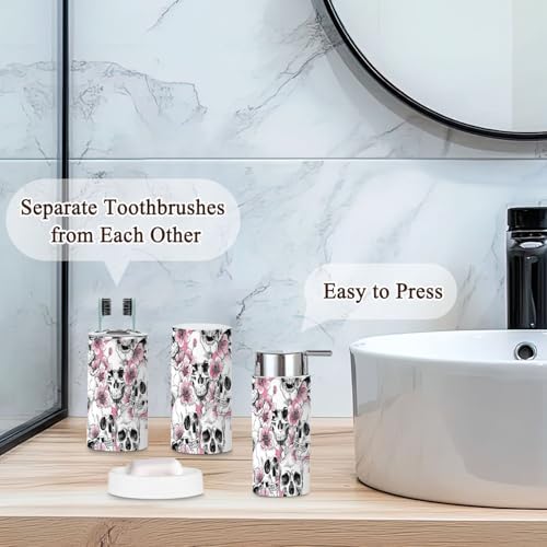 6 Pcs Bathroom Accessories Set Skull Flowers Toothbrush Holder Soap Dispenser