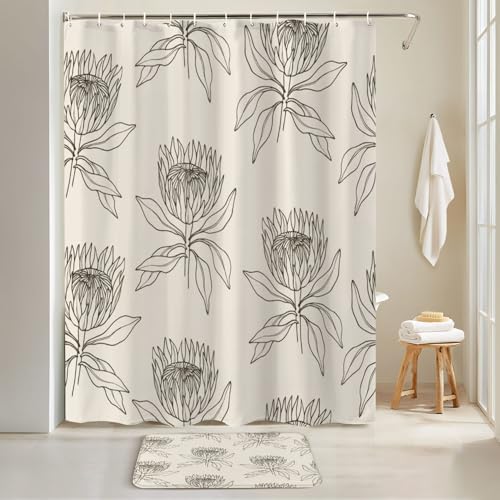 JCOOKLOFTS 4-Piece Shower Curtain Set with Mats