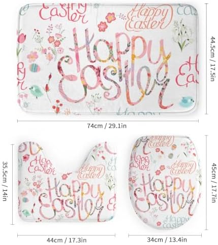 Kuizee 4-Piece Easter Shower Curtain Set with Non-Slip Rugs