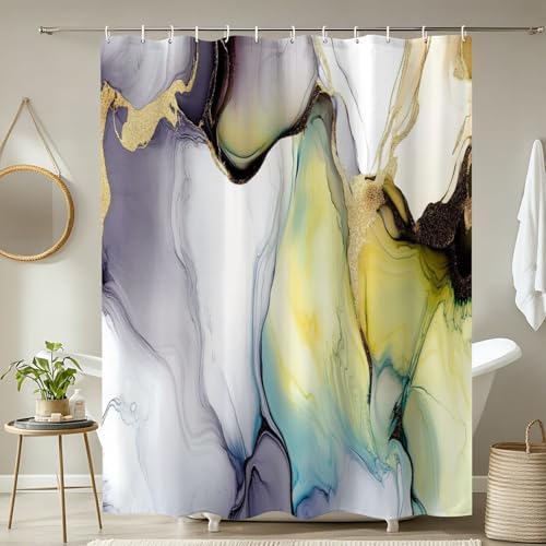 4 Piece Shower Curtain Set with Rugs Mats and HD Pattern