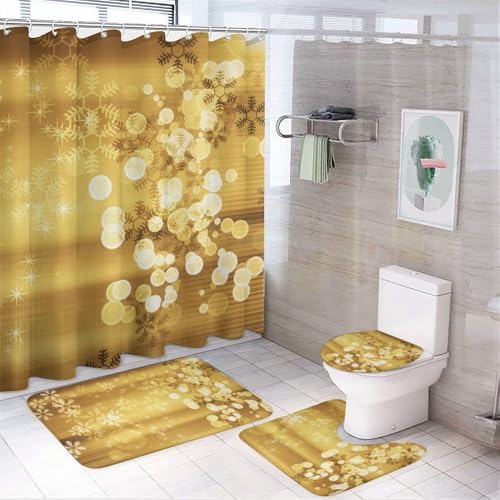 Kuizee 4 Piece Shower Curtain Set with Rugs and 12 Hooks