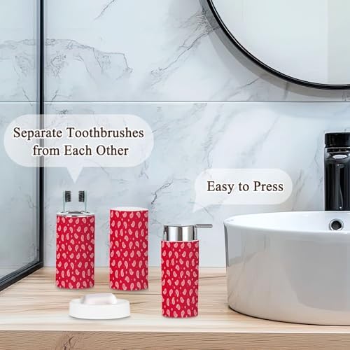 Bathroom Accessories Set 6 Pcs Red Bandana Pattern 1