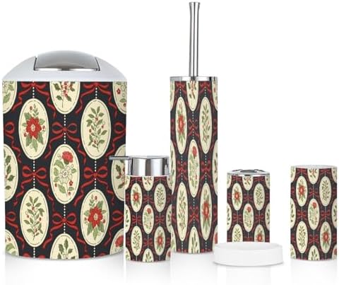 Retro Christmas Floral Cameos Bathroom Accessories Set
