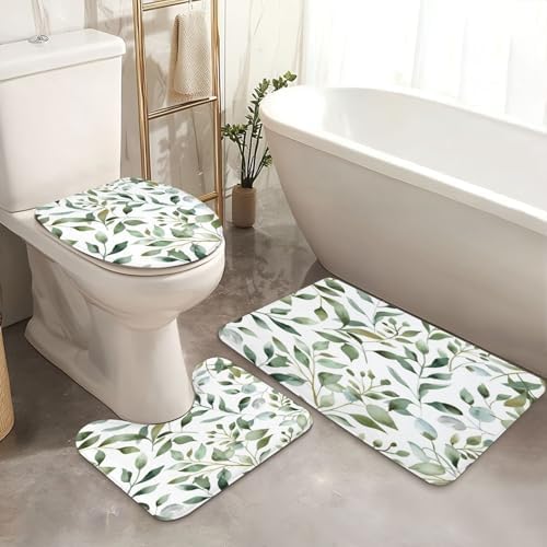 4 Pieces Shower Curtain Set with Rugs and Mats Abstract Flower Design