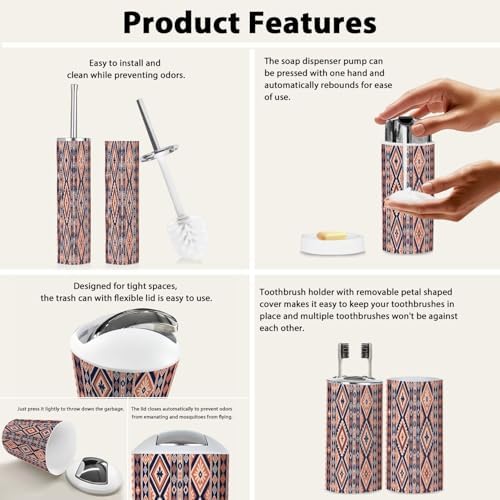 Boho Ethnic Bathroom Accessory Set 6 Piece