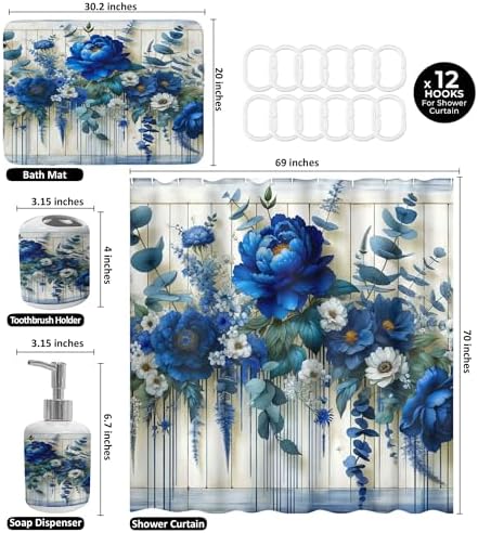Ambesonne Blue Bathroom Decor Set 4 Pcs