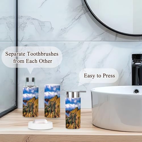 6 Piece Boho Bathroom Accessories Set with Scottish Highlands Design
