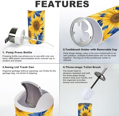 Bathroom Accessories Set 6 Pcs with Sunflowers Pattern