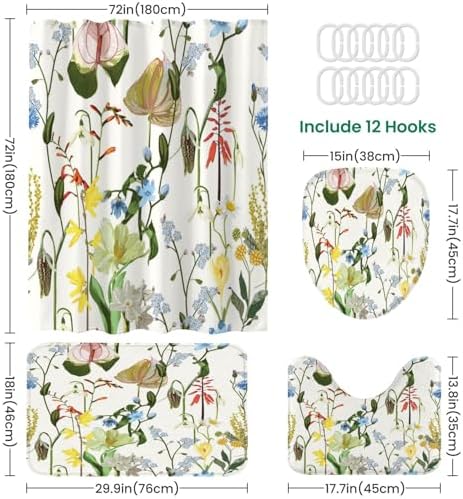 4 Piece Shower Curtain Set with Rugs Mats and Non-Slip Design 1