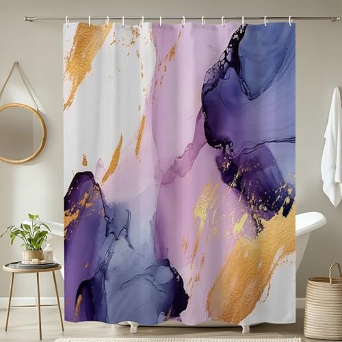 4 Piece Shower Curtain Set with Rugs and Toilet Lid Cover Mat