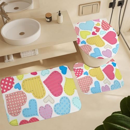 Kuizee Valentine Shower Curtain Set with 4 Pieces Rugs