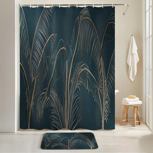 JCOOKLOFTS 4-Piece Shower Curtain Set with Rugs Mats and Non-Slip Design
