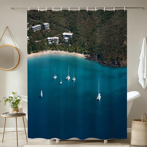 4 Piece Shower Curtain Set with Non-Slip Mats 1