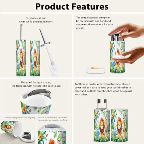 Bathroom Accessory Set 6 Piece for Kids Jungle Animals