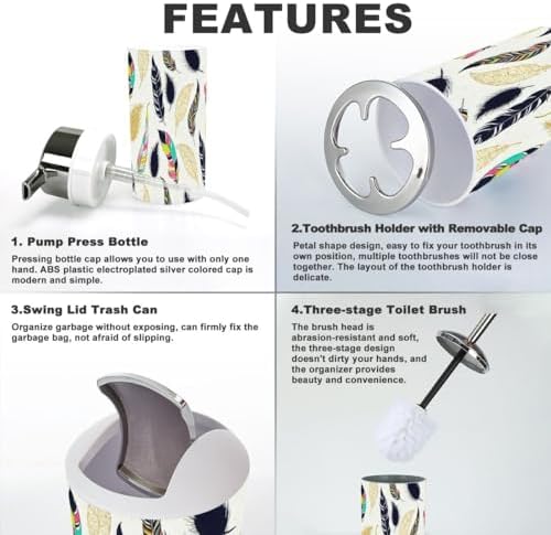 Bathroom Accessories Set 6 Pcs Feather Tribal Design