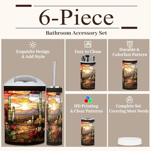 6 Piece Boho Bathroom Decor Set with Cacti Design