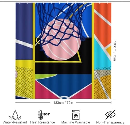 Kuizee 4-Piece Basketball Court Shower Curtain Set with Rugs