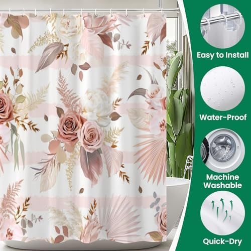 4 Piece Shower Curtain Set with Rugs and Mat Covers
