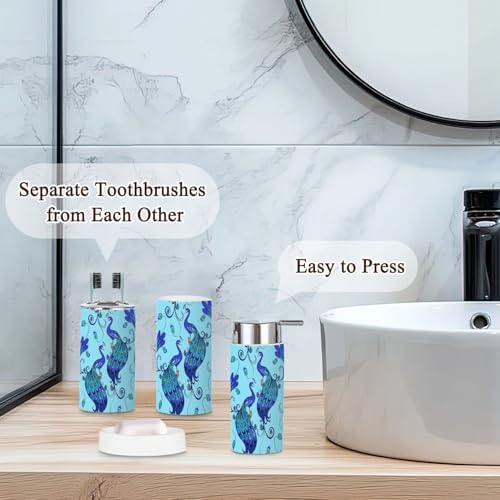 Modern Blue Magic Peacocks Bathroom Accessories Set 6 Pcs
