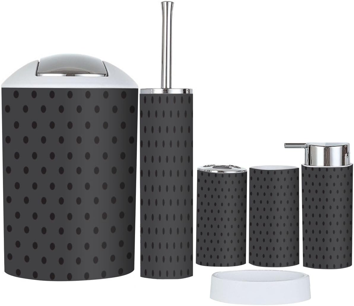 Modern Bathroom Accessories Set 6 Pcs Black White