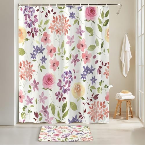 4-Piece Shower Curtain Set with Rugs and Mats