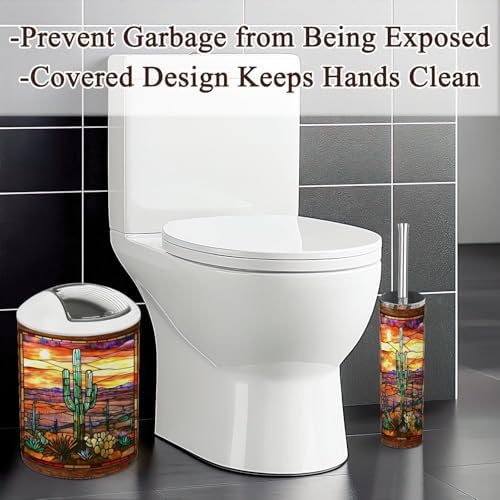 6 Piece Bathroom Accessories Set Textured Sunset Cactus Art