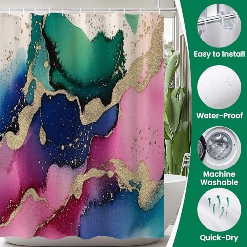 4 Piece Shower Curtain Set with Rugs and Non-Slip Mats