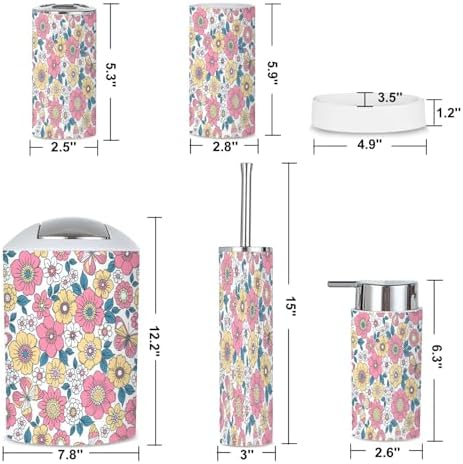 6 Piece Retro Floral Bathroom Accessories Set
